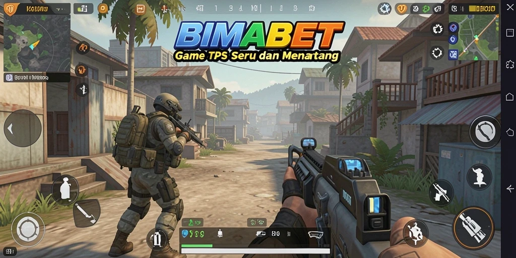 Screenshot gameplay BIMABET menunjukkan aksi seru dalam pertempuran TPS.