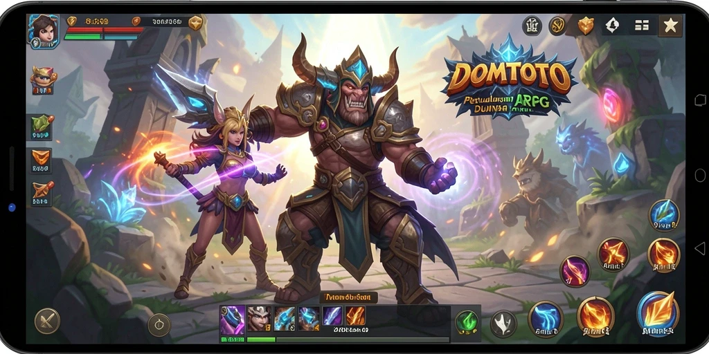 Screenshot gameplay ARPG menampilkan aksi pertarungan seru dalam DOMTOTO.