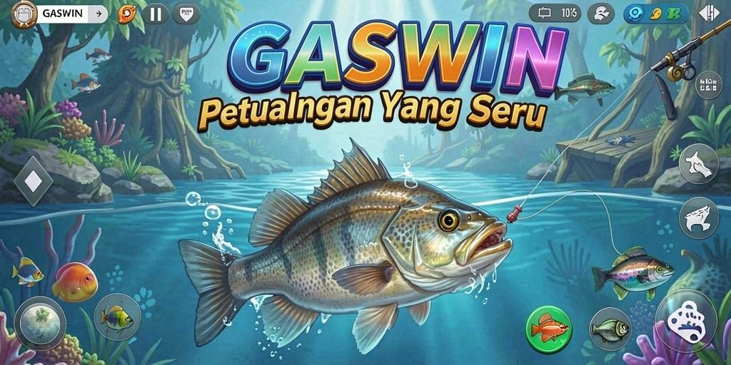 Tampilan gameplay GASWIN yang menakjubkan dan mendebarkan saat memancing.