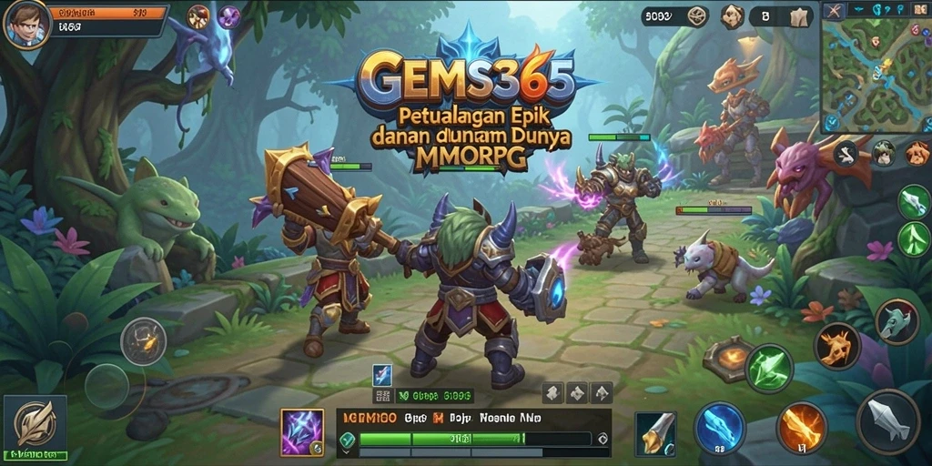 Tangkapan layar GEMS365 menampilkan aksi epik dalam dunia MMORPG.
