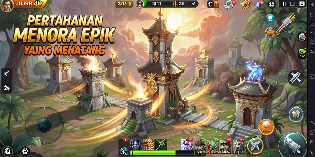 Tampilan gameplay Tower Defense yang menegangkan di JUJUR4D.