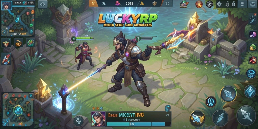 Gameplay LUCKYRP yang intens di tengah pertempuran MOBA.
