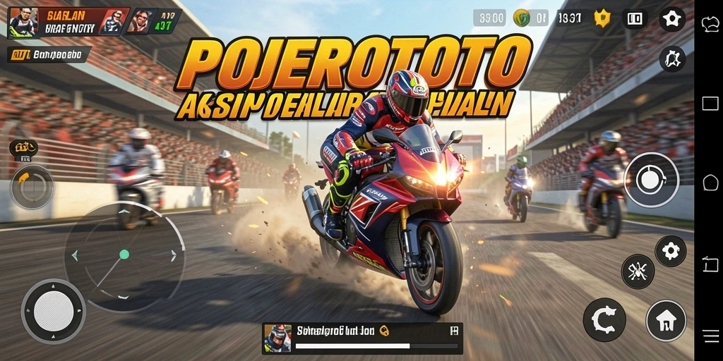 Screenshot gameplay menampilkan aksi balap motor menegangkan.