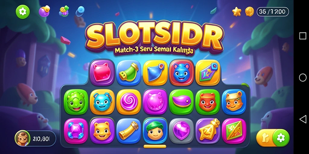 Screenshot SLOTSIDR menampilkan gameplay Match-3 yang seru.