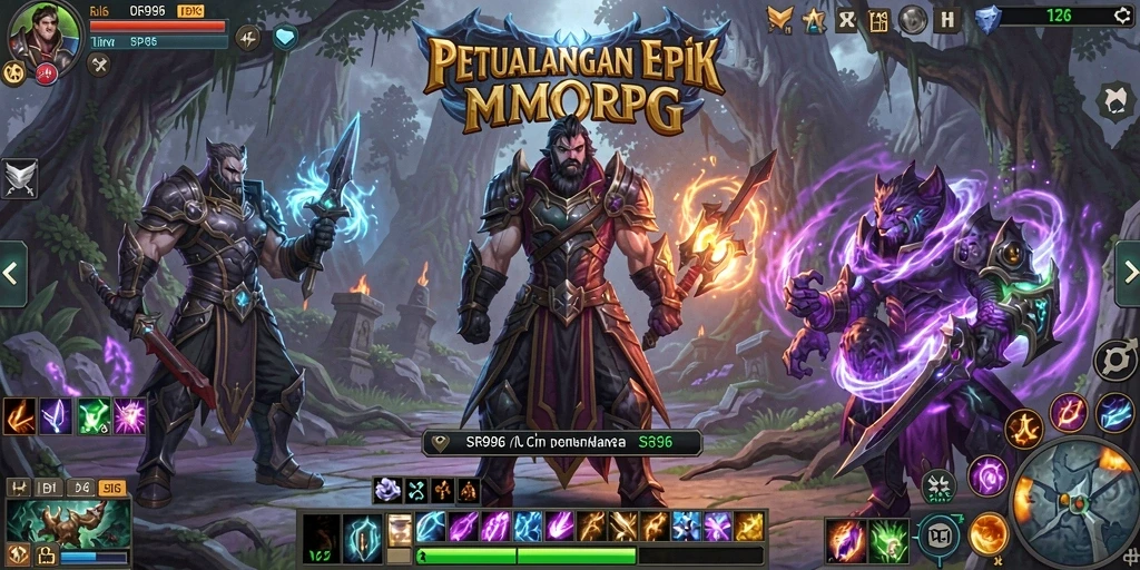 Screenshot SR996 menampilkan pertarungan epik dalam dunia MMORPG yang menakjubkan.