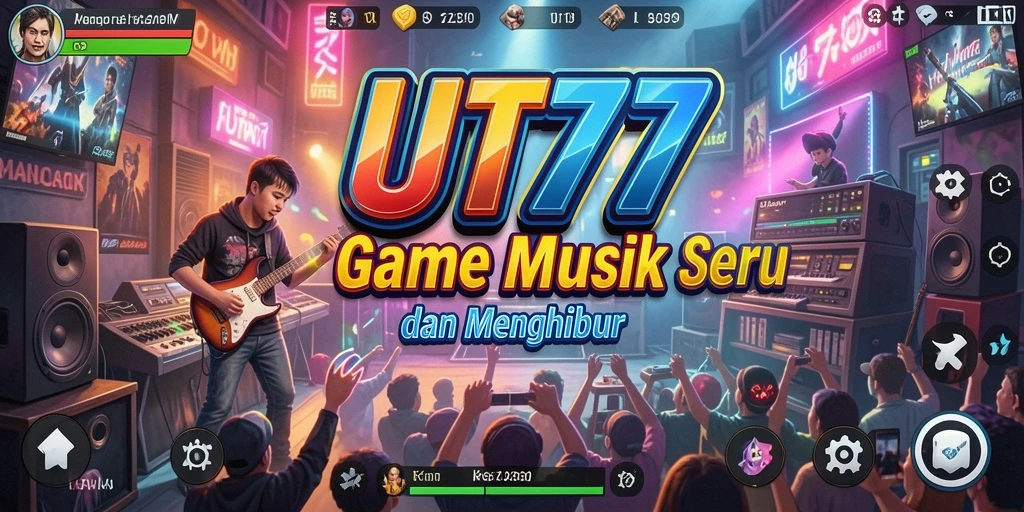 Screenshot UT77 menampilkan gameplay seru dengan berbagai lagu.